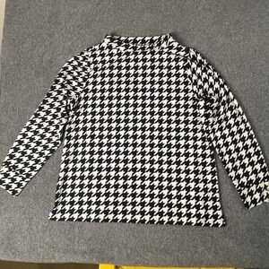 Susan Graver Weekend Houndstooth Mock Neck Long Sleeve Top -‎ Large Old Money